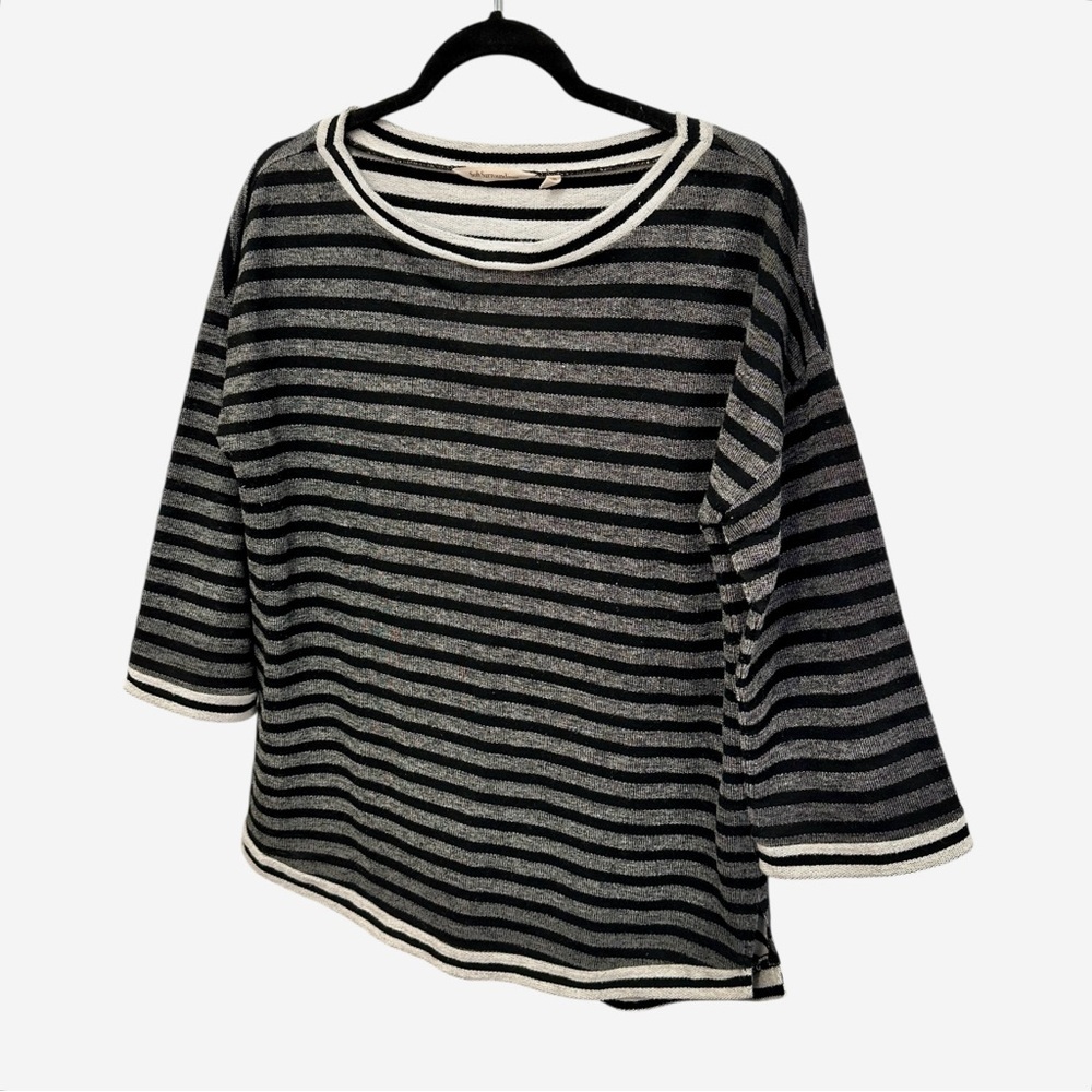 Soft Surroundings black gray striped 3/4 length sleeve sweater Size M - Picture 2 of 10